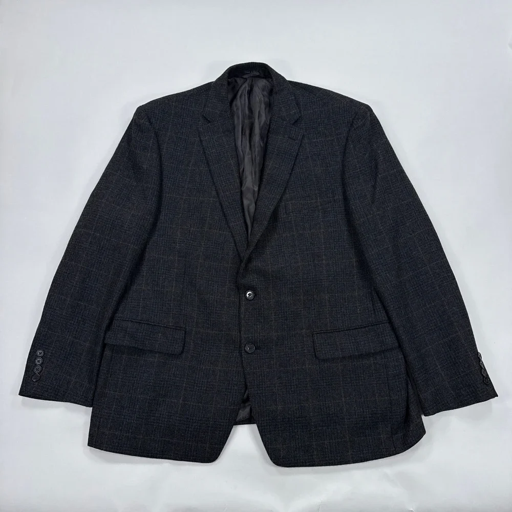 Lauren Ralph Lauren Mens Blazer 46R Charcoal Plaid Wool Sport Coat Old Money
